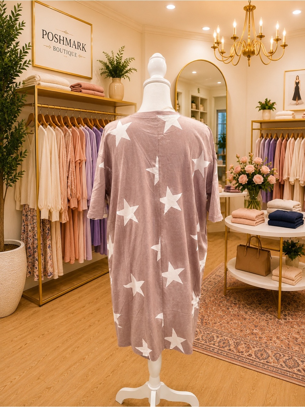 Easel Star Print Dress Pockets Oversized Cotton Mineral Wash NWT Small 1X - Picture 2 of 2